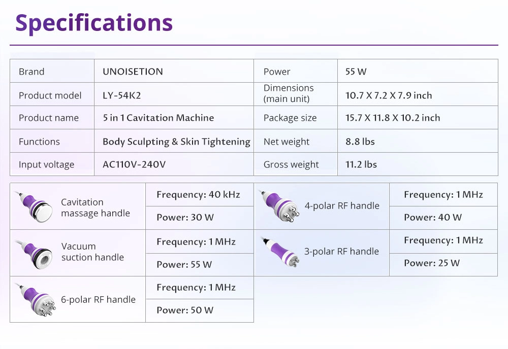 5 in 1 slimming machine specification